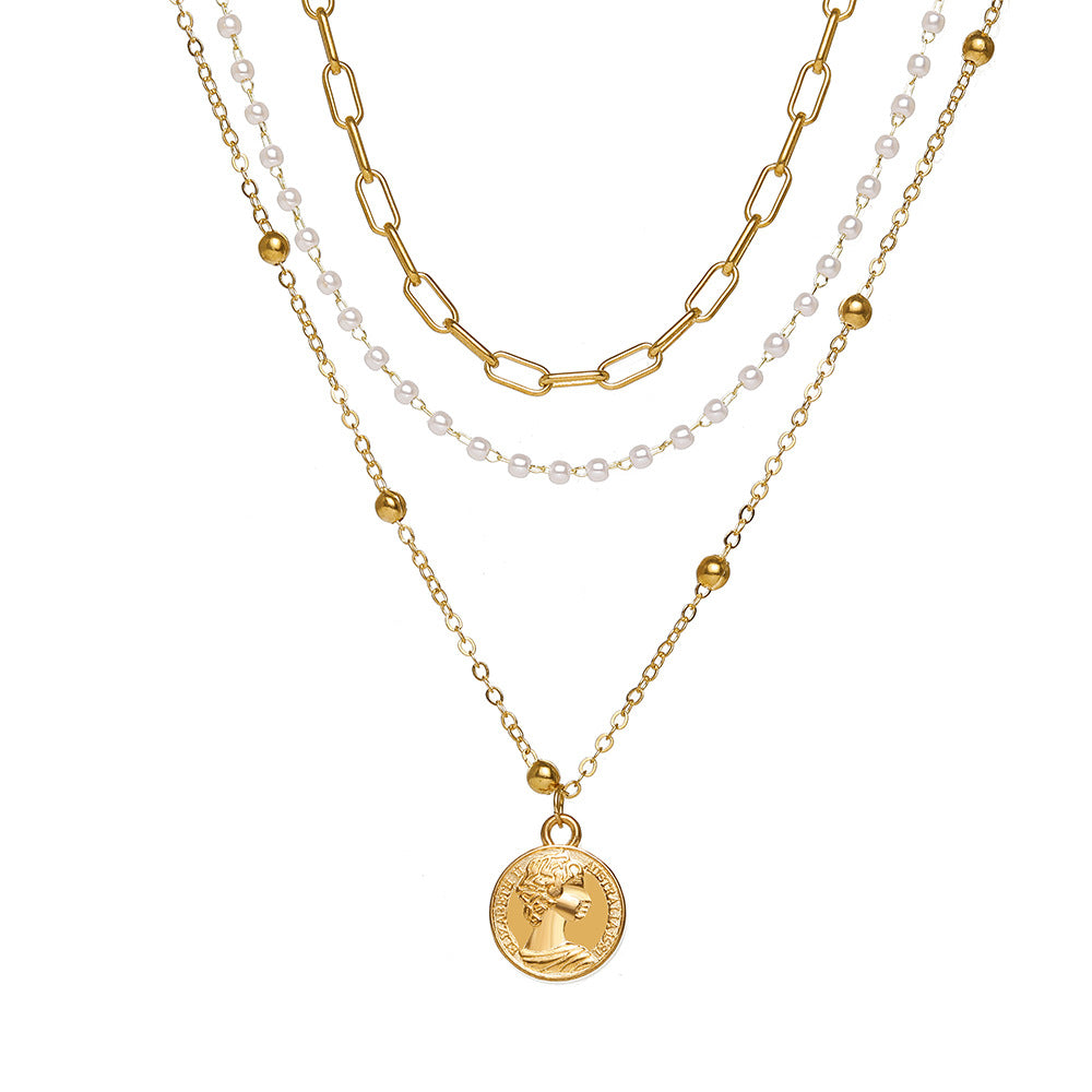 Gold Layered Coin Pearl Necklace