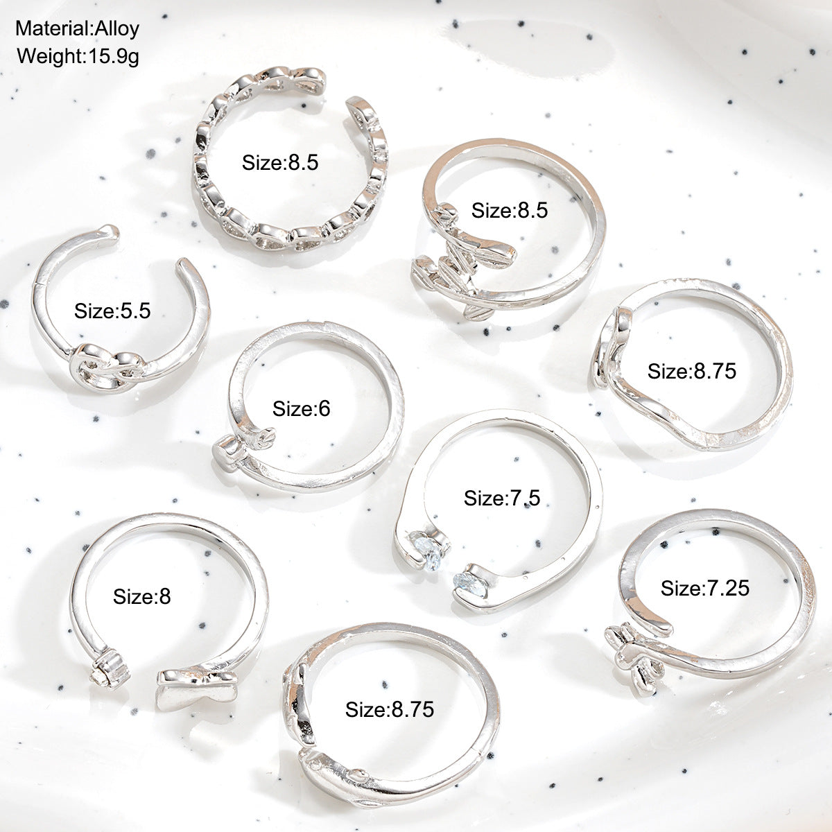 9-Piece Geometric Heart Toe Ring Set