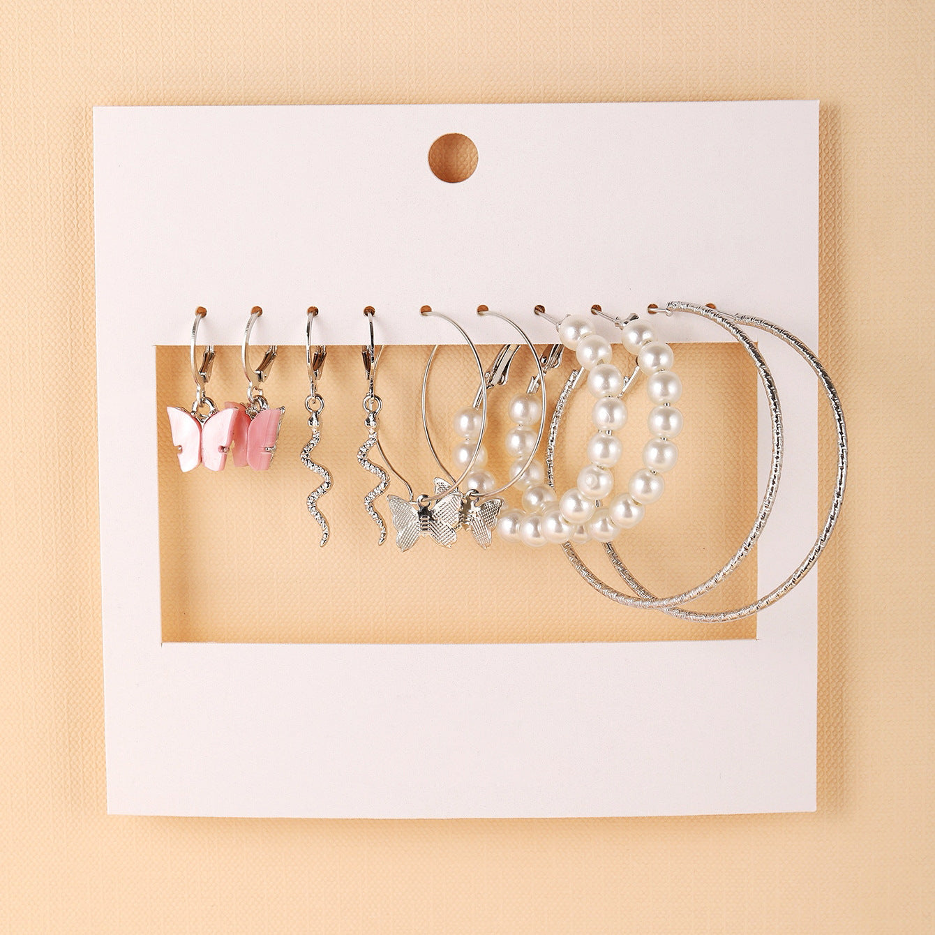 Retro Pearl & Acrylic Earring Set (5-Piece)