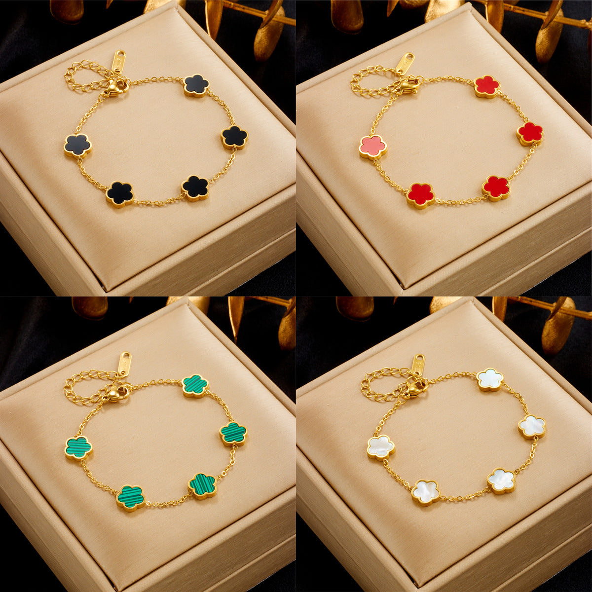 Titanium Steel Clover Floral Bracelet — Five-Petal Delicate Chain