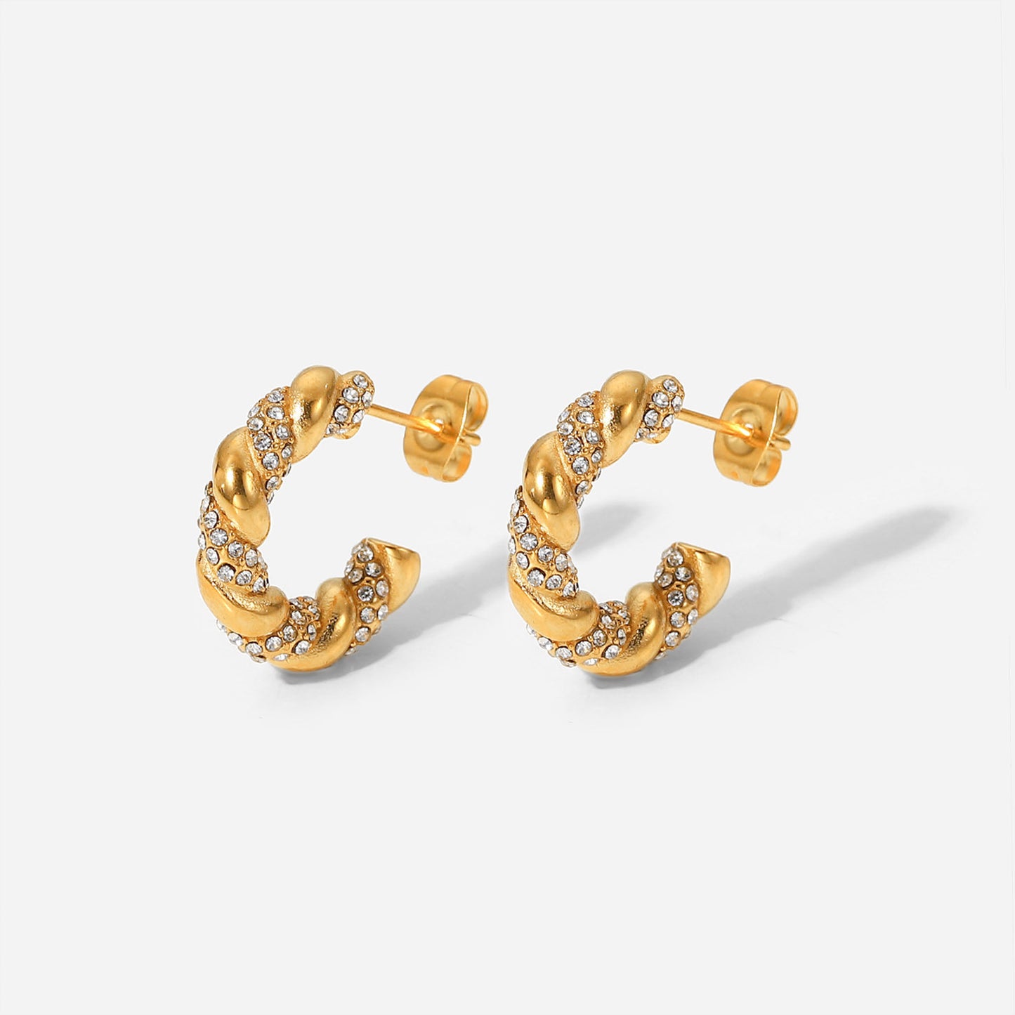 Diamond twist C-shaped earrings
