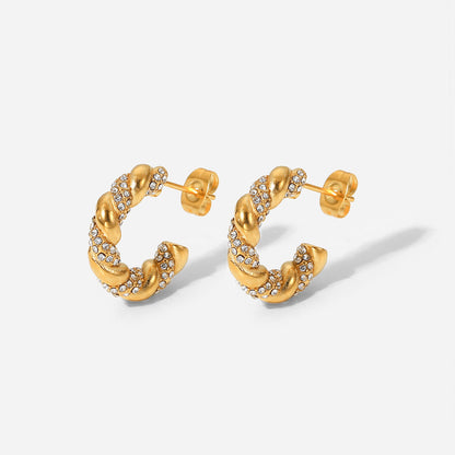 Diamond twist C-shaped earrings