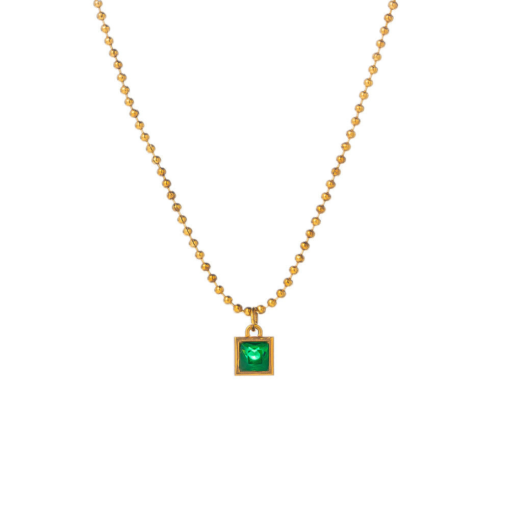 Geometric green zircon rice bead necklace