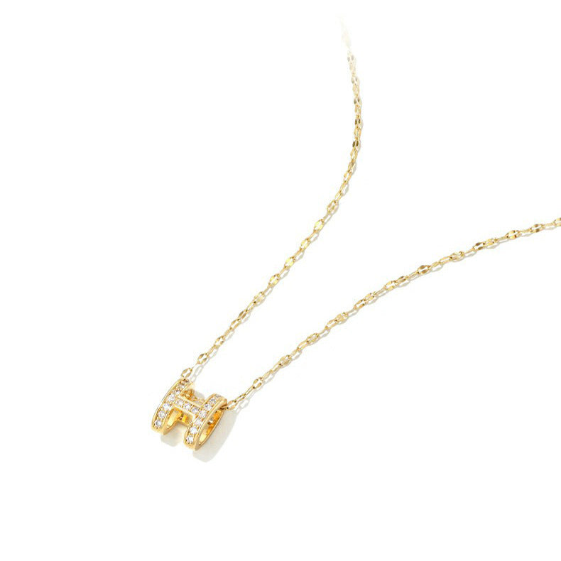 Full diamond zircon letter H necklace
