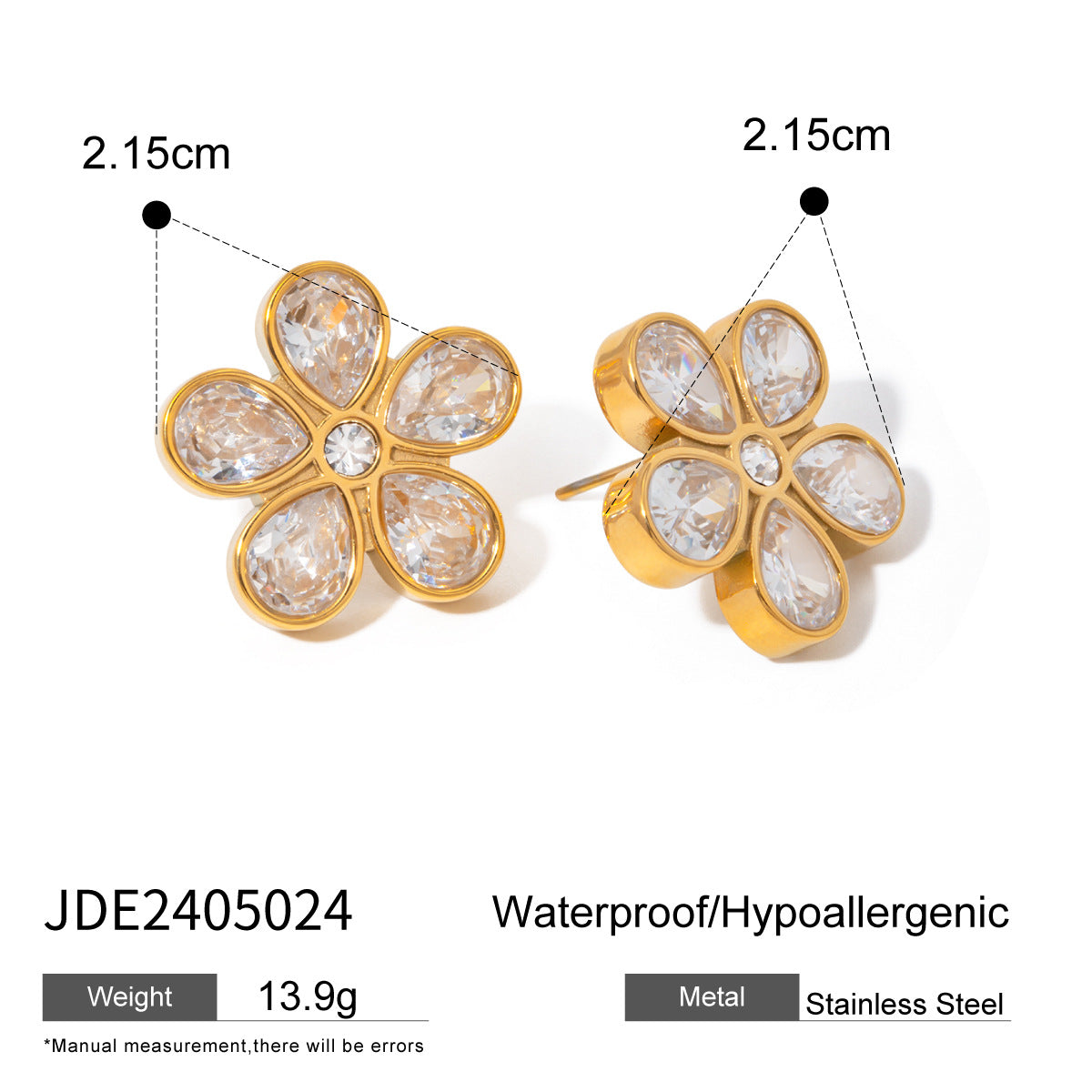 Flower Shaped Zirconia Titanium Steel Earrings