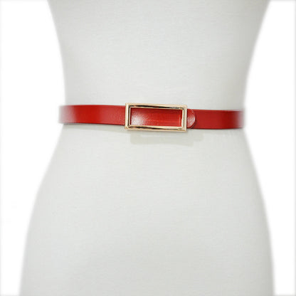 Real cowhide square buckle thin belt
