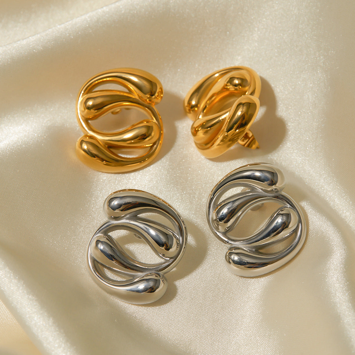 Water drop staggered earrings titanium steel