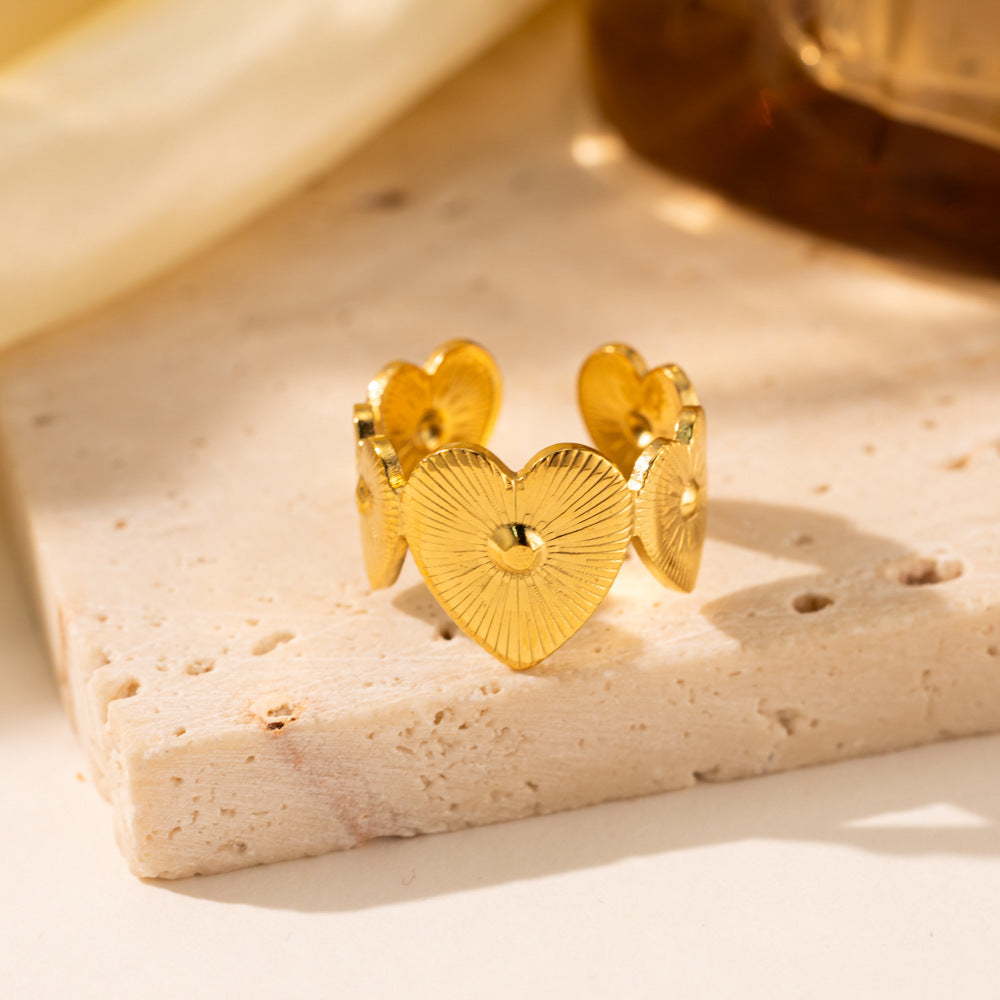 18K Gold Titanium Steel Heart Ring