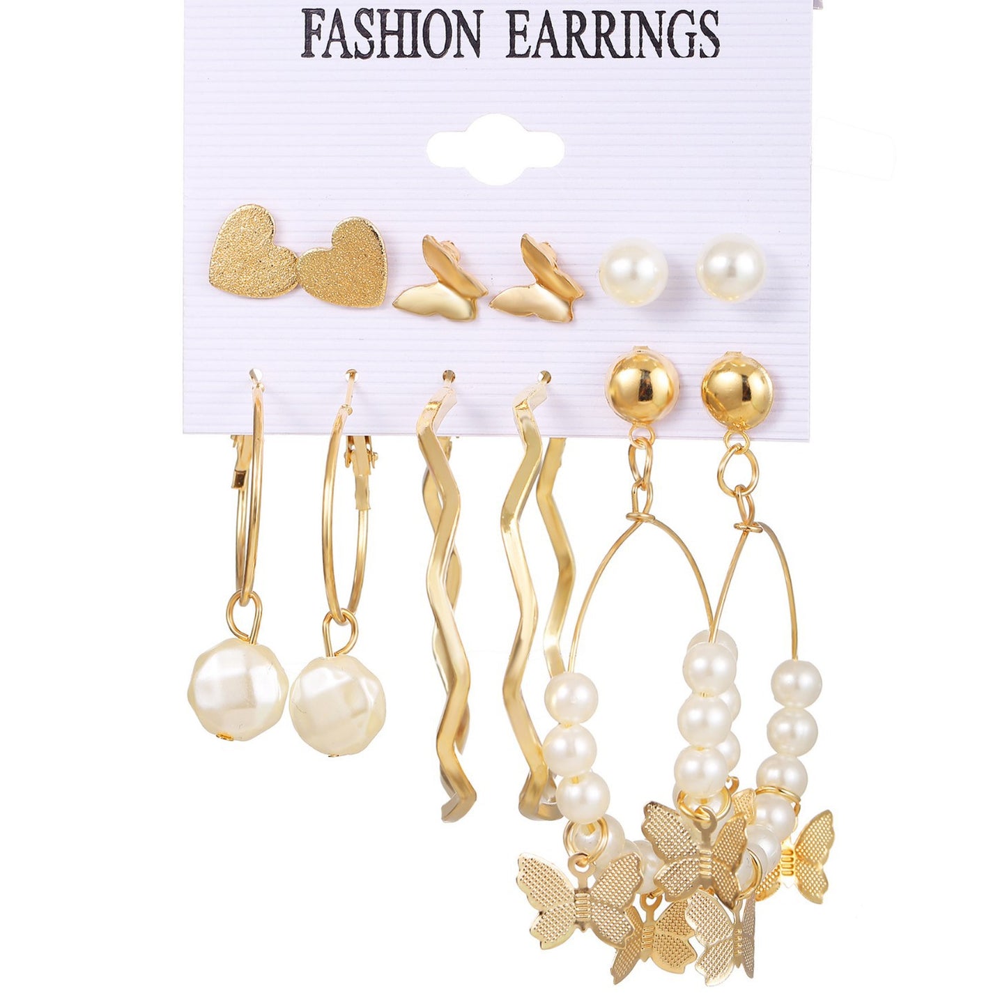 6-Pair Pearl & Butterfly Earring Set