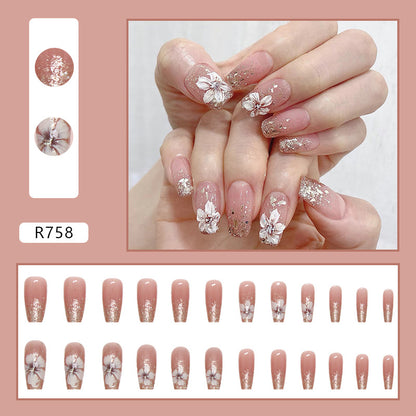 Vintage Camellia Glitter Nails