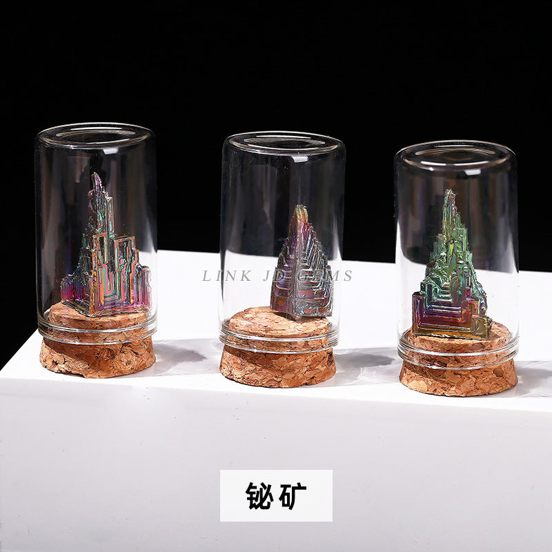 Botella de los deseos con muestra de mineral de roca de cristal 