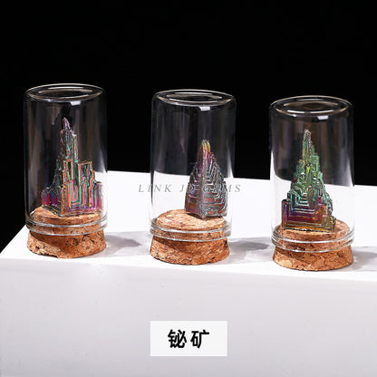 Botella de los deseos con muestra de mineral de roca de cristal 