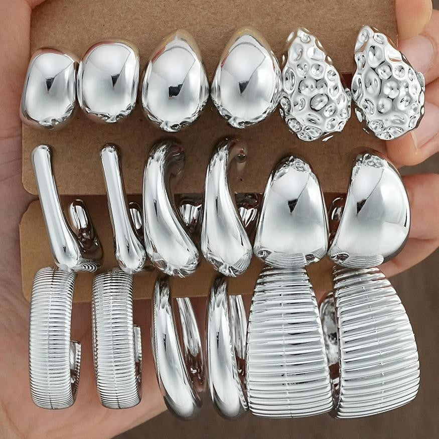 Cross-border hot-selling earrings set European and American ins style metal geometric twist earrings combination earrings