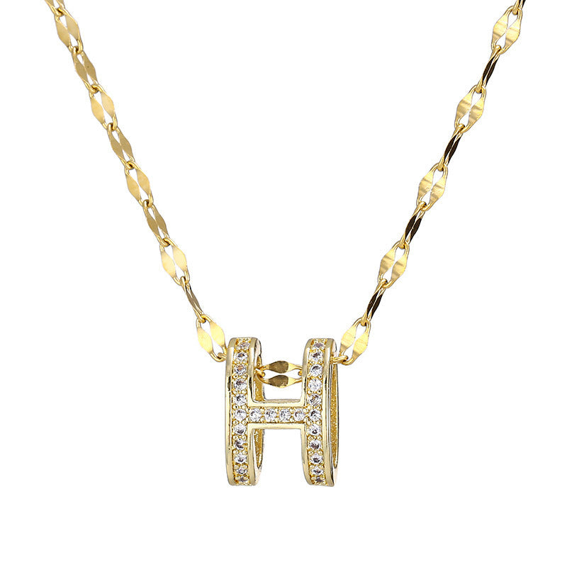 H letter necklace women plated 18k