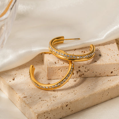 Double-layer large hoop full diamond earrings