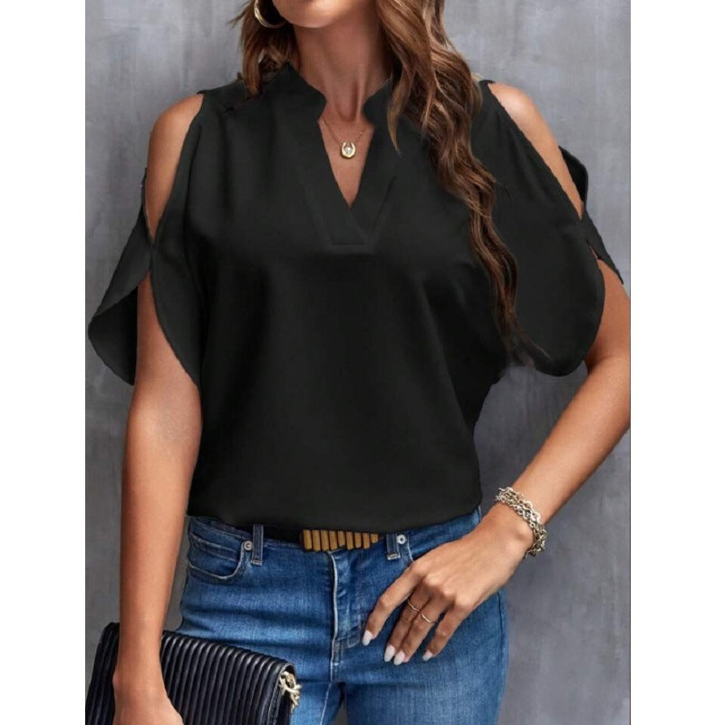 Off-the-shoulder loose chiffon shirt