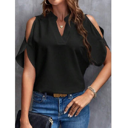 Off-the-shoulder loose chiffon shirt