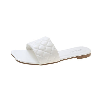 Square head flat bottom embroidered slippers