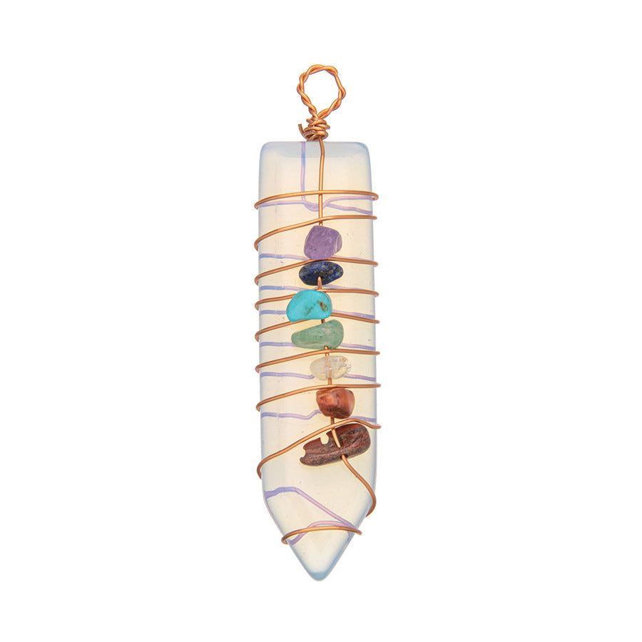 Crystal Bullet Seven Chakra Wire Wrap Arrow Pendant
