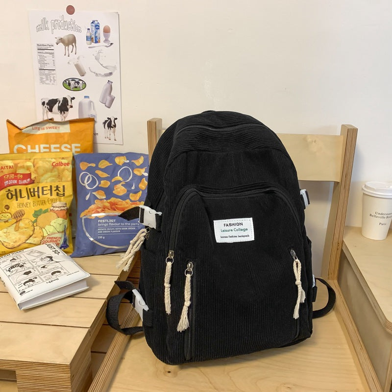 Corduroy girls schoolbag backpack