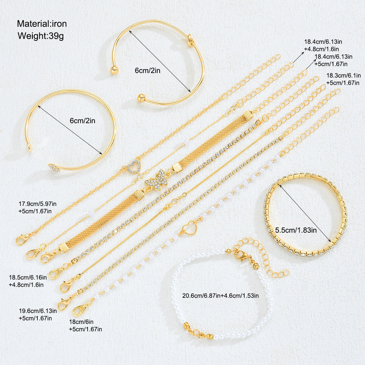 Pearl Diamond Butterfly Bracelet Set