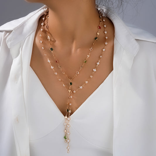 Pearl & Diamond Y-Necklace Set