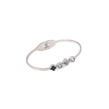 Elegante pulseira de trevo de aço inoxidável com diamantes 