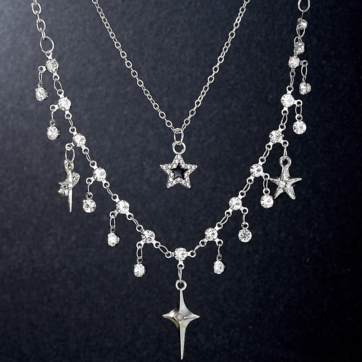 Star Fringe Layered Necklace Set