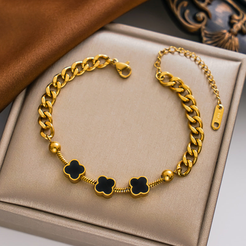 Pulseira trevo em aço titânio ouro 18k, casais e amigos 