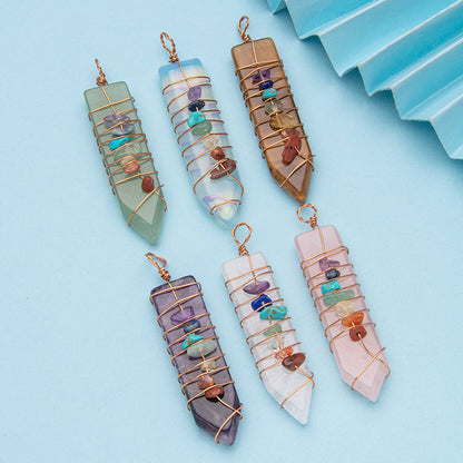 Crystal Bullet Seven Chakra Wire Wrap Arrow Pendant