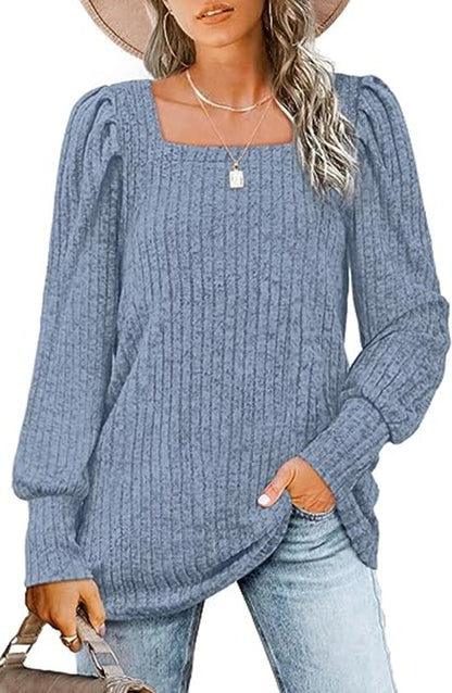 Fashion Square Neck Bubble Sleeve Long Sleeve T-Shirt