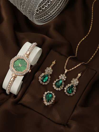 Diamond Women's Quartz Watch Jewelry Set