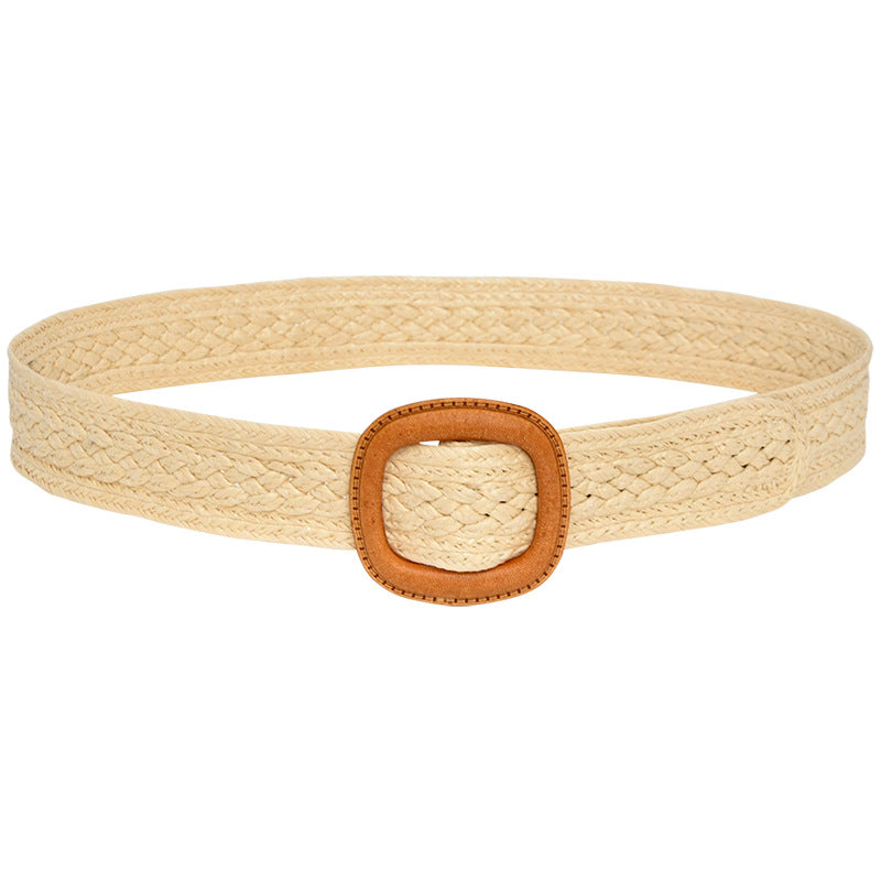 Round Buckle Braided Belt Women's Round Square Buckle