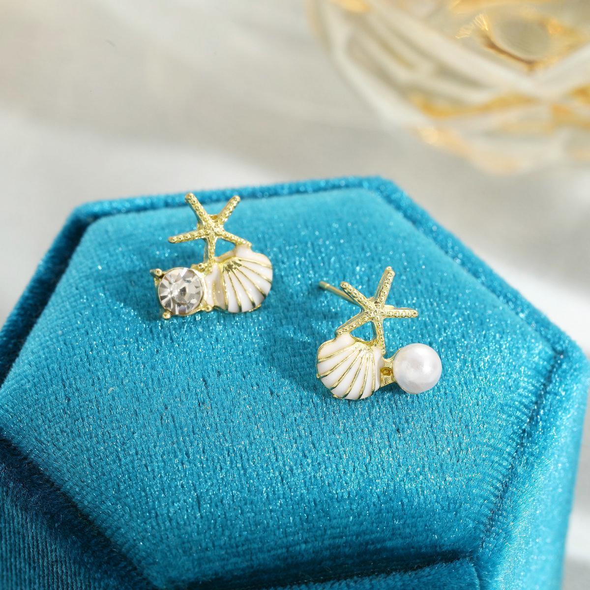 Starfish & Shell Pearl Stud Earrings