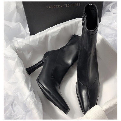 Elastic side zipper fashion boots