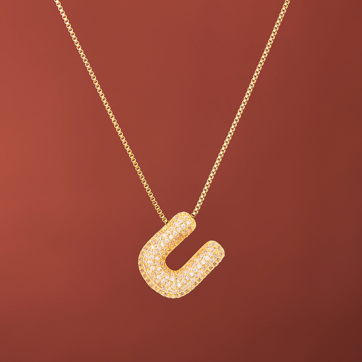 18K Gold-Plated Alphabet Necklace with Micro Zircon (Titanium Steel)