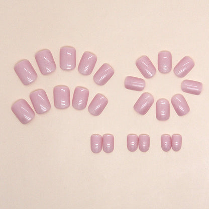 Pink Purple Short Square Nail Stickers 24 Pieces