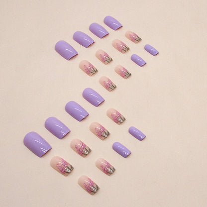 Summer Lavender Purple Floral Fake Nails
