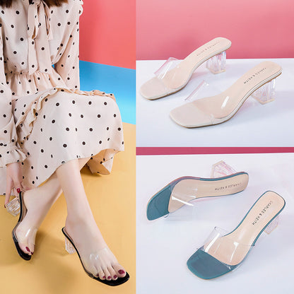 Slippers high heels crystal