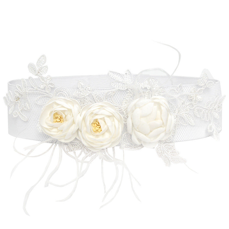 Embroidered ladies waist elastic belt