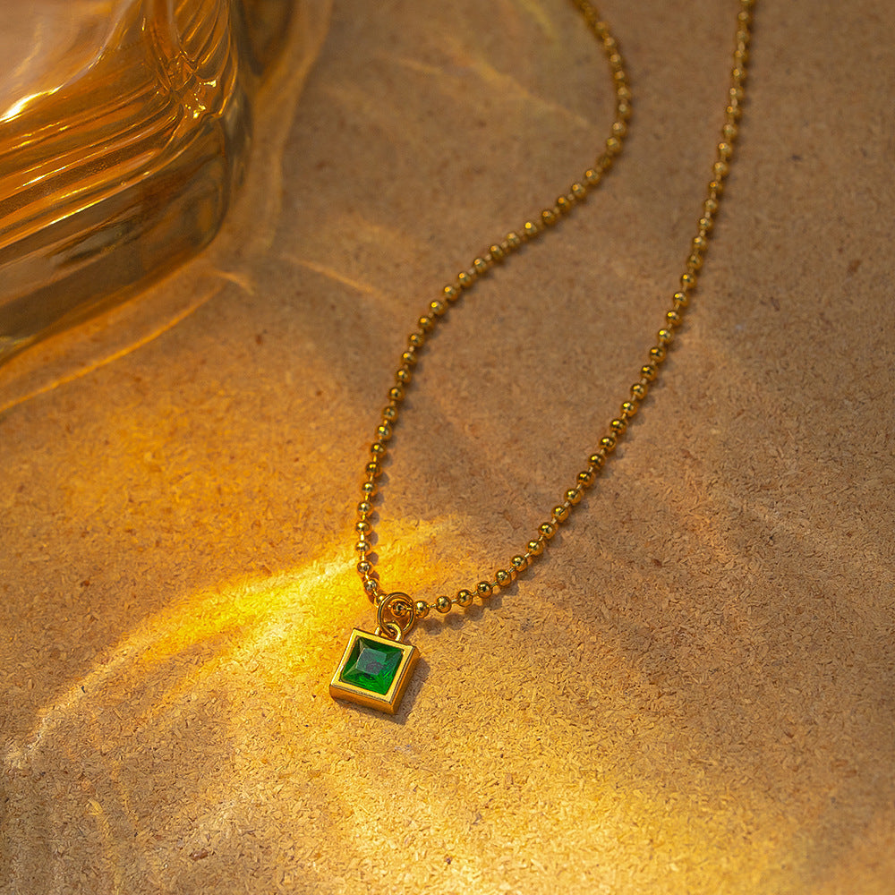 Geometric green zircon rice bead necklace