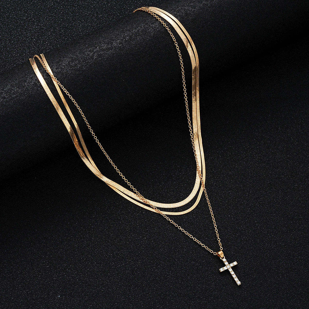 Diamond Cross Snake Bone Necklace Set (3-piece)