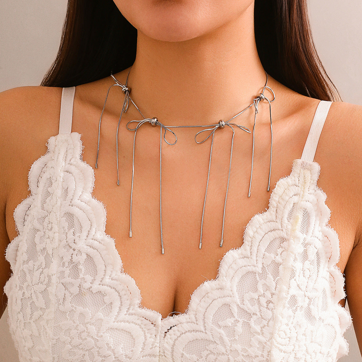 Bow tassel versatile choker necklace