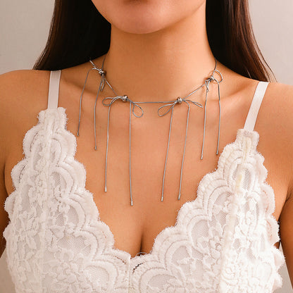 Bow tassel versatile choker necklace