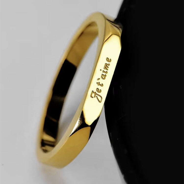 Women's "Je t'aime" Titanium Steel Ring — 18K Gold-Plated, Fade-Resistant