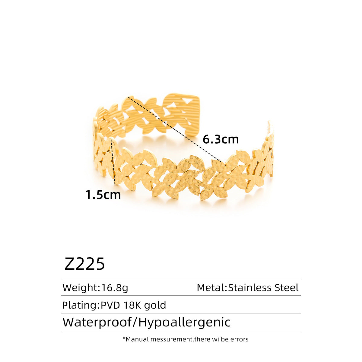 Women's Titanium Steel Hammered C-Open Hollow Bracelet