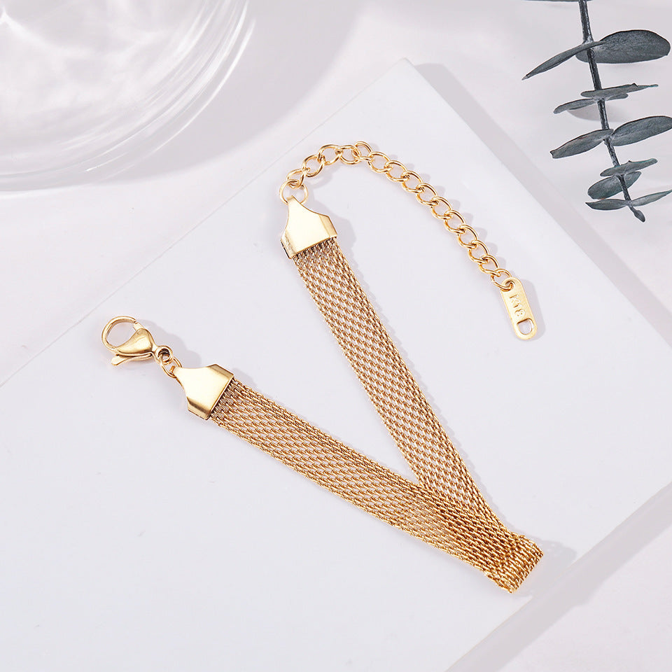 Woven 18K Gold-Plated Titanium Steel Bracelet for Women