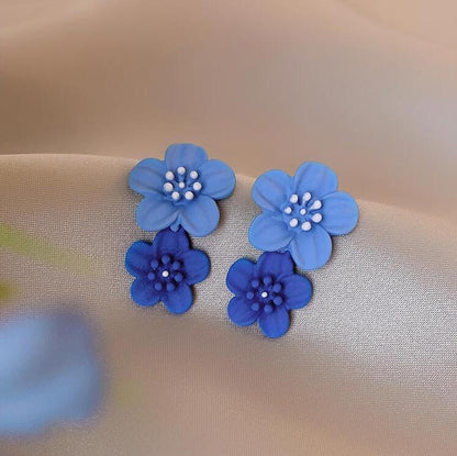 925 Silver Needle Two-Color Flower Earrings