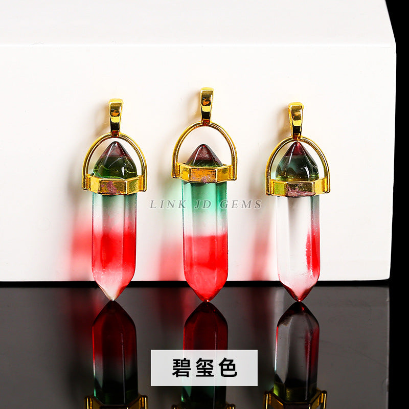 Colorful glass hexagonal column pendant