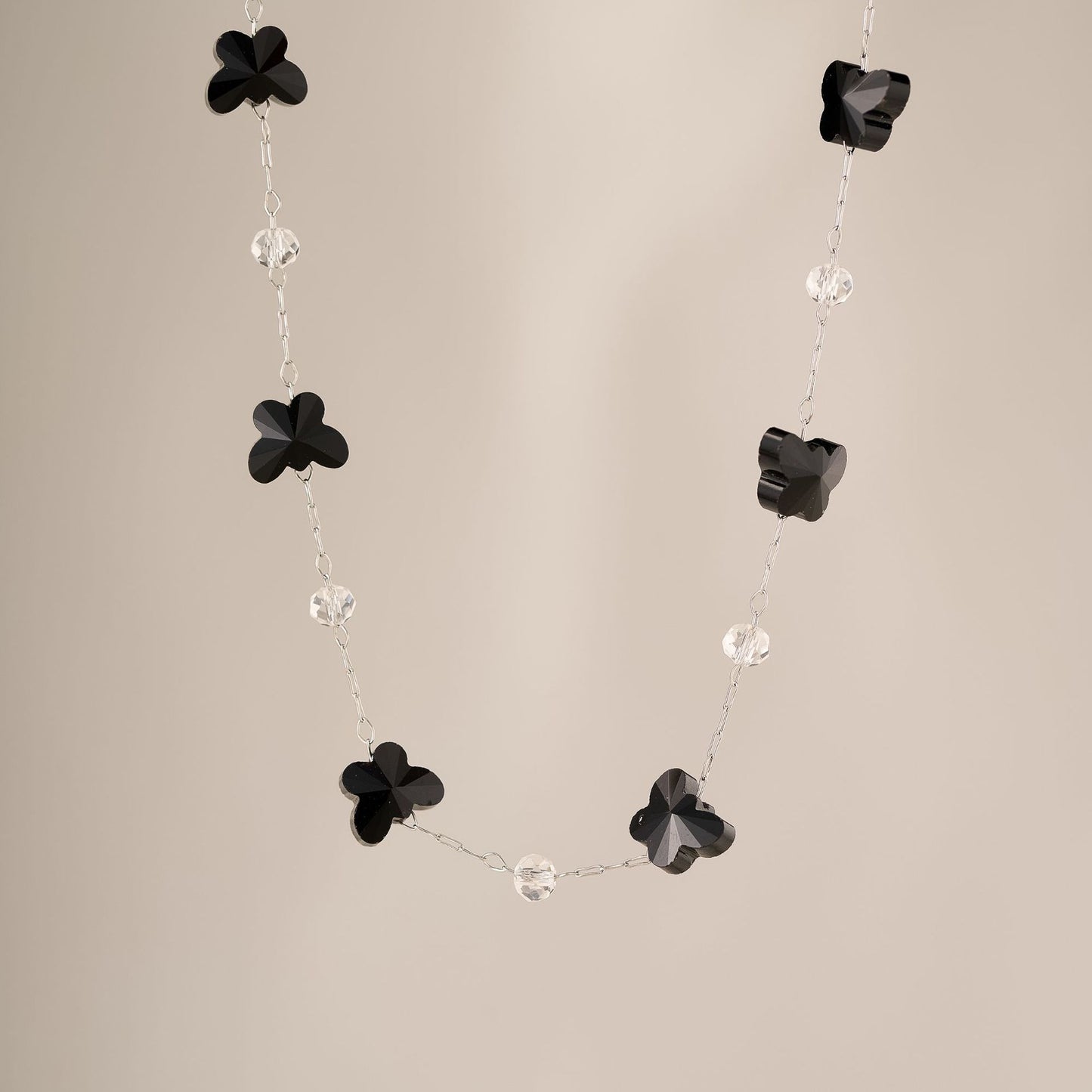 Stainless Steel Butterfly Obsidian Necklace